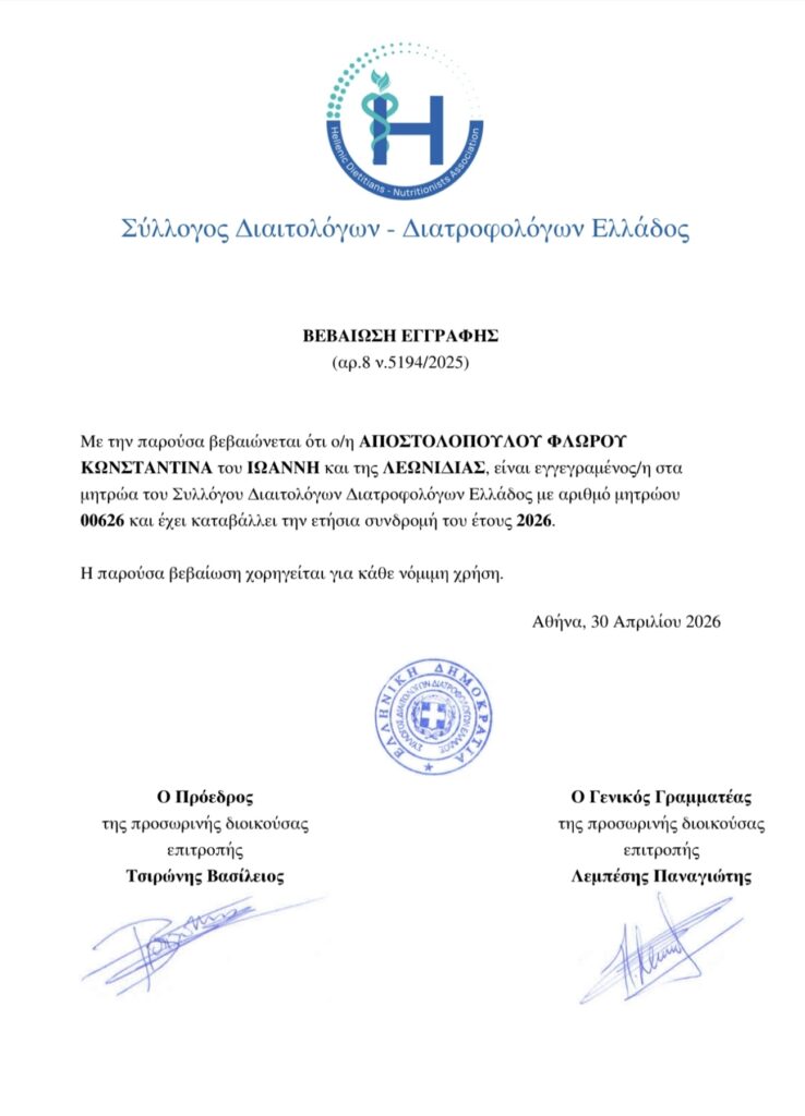 Συλλογος Διαιτολόγων Διατροφολόγων εγγραφη